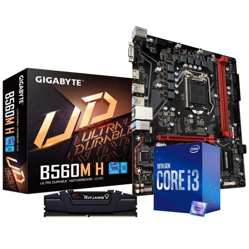 Intel i3-10105F Processor   Gigabyte B560M H Motherboard   G Intel i3-10105F Processor   Gigabyte B560M H Motherboard   G.SKILL Ripjaws V 8GB 3200MHz Memory