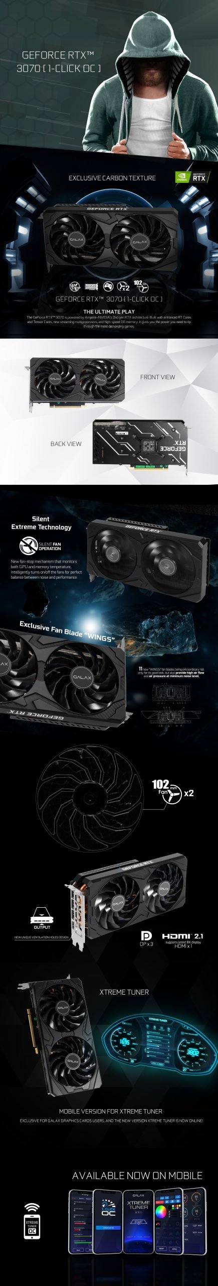 GALAX GeForce RTX 3070 (1-Click OC) 8GB LHR Graphic Card 37NSL6MD2KCH