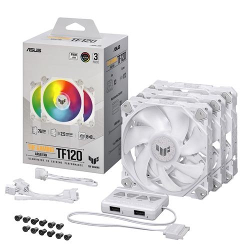 ASUS TUF Gaming TF120 ARGB Fan – Triple Fan Kit with ARGB Controller (White)