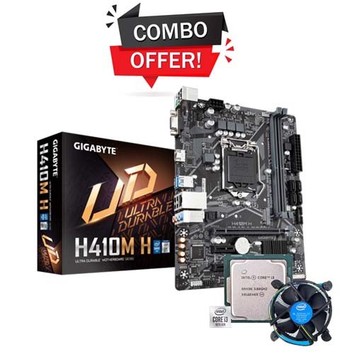 Intel i3-10105F OEM Stock Cooler Processor with Gigabyte H410 M H Motherboard Combo Deal