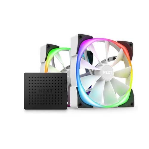 NZXT Aer RGB 2 140mm Twin Starter Pack of Chassis Fans in White with Fan Controller HF-2814C-DW