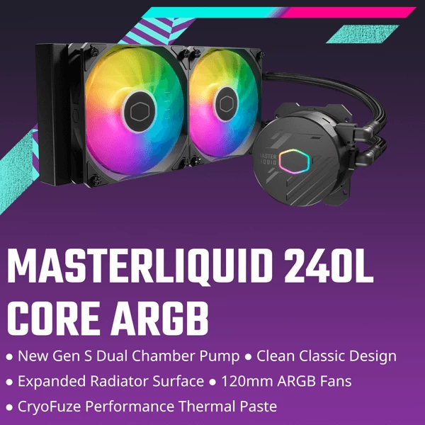 Cooler Master MasterLiquid ML240L Core ARGB 240mm CPU Liquid Cooler (Black) MLW-D24M-A18PZ-R1 5 Cooler Master MasterLiquid ML240L Core ARGB 240mm CPU Liquid Cooler (Black) MLW-D24M-A18PZ-R1